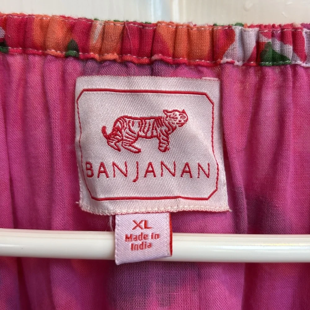 BANJANAN Norma Dress Womens XL Pink Floral Maxi Cotton Short Sleeve Pockets - Picture 5 of 8